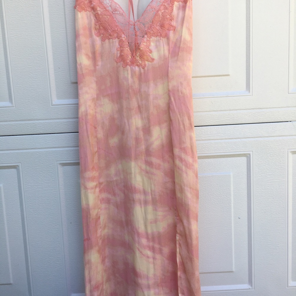 Free People Pink and Cream Tie-Dye Midi Slip Dress